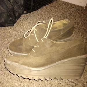 FLY London Yif Suede Tie Wedge, Size 39